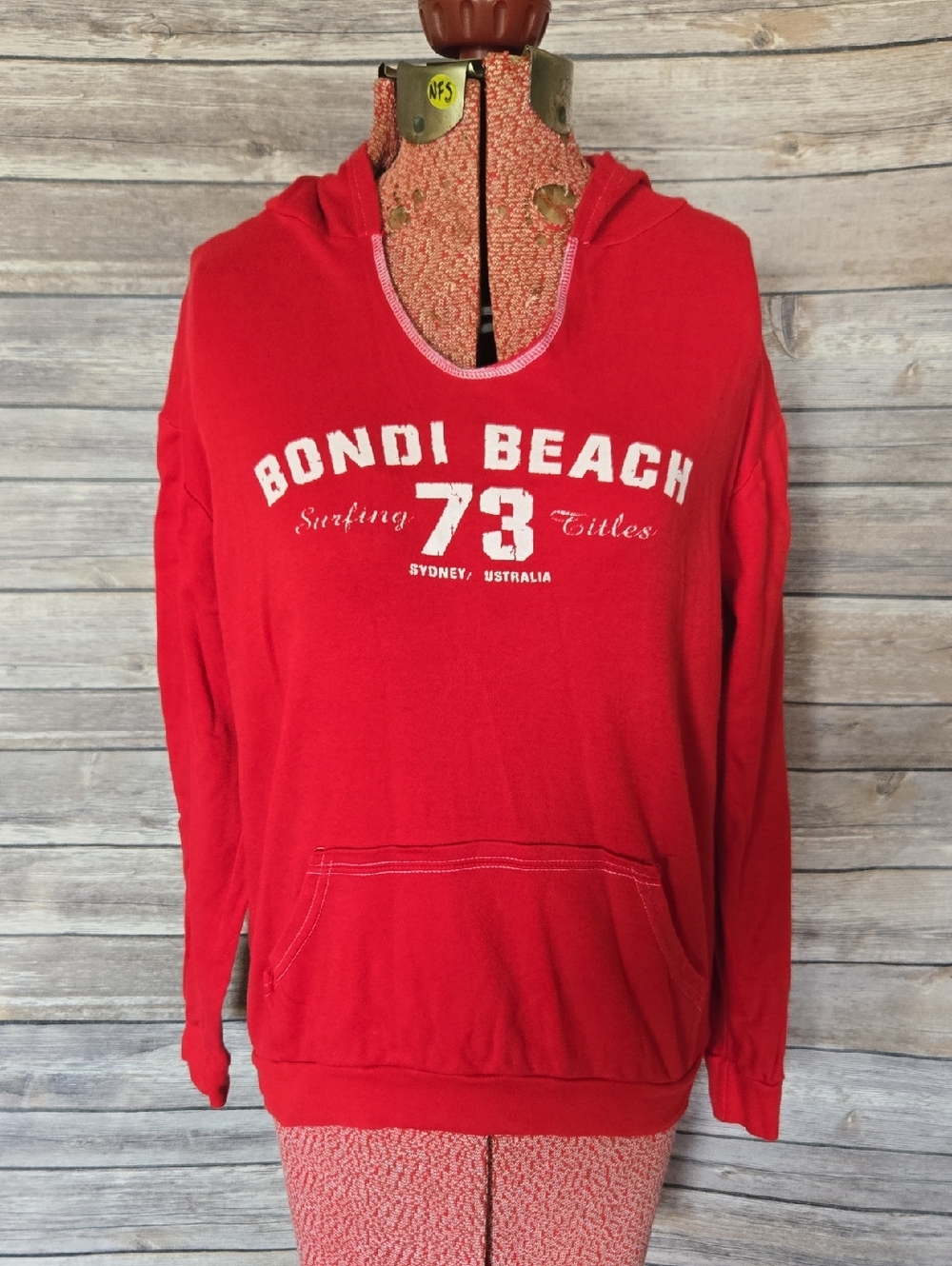 Red Scoop Neck Pullover Hoodie Sweater